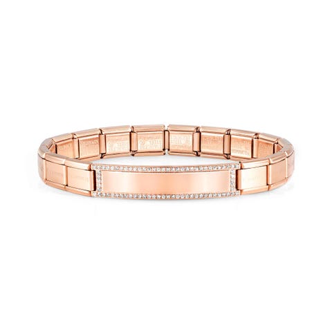 Bracciale Trendsetter Oro rosa con Placca Bracciale in Acciaio colorato con Placca incidibile e Cubic Zirconia