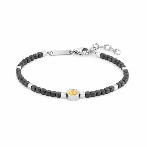 Bracciale Voyage in Acciaio con Ancora ed Ematite nera Bracciale con Ematite nera e dettagli in Oro giallo 750