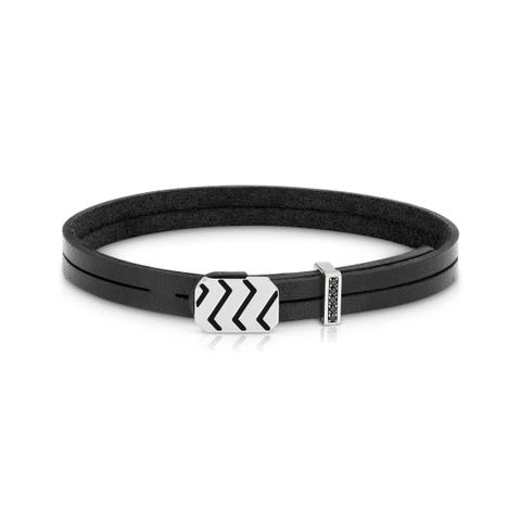 Lederarmband mit Quadrat-Symbol aus Edelstahl Bracelet in leather with black enamel details and stones