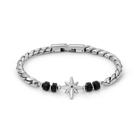 Pulsera Atlante Rosa de los Vientos y Piedras naturales Pulsera en Acero inoxidable hipoalergénico 316/304 con Cubic Zirconia