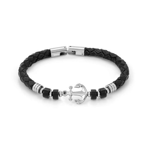 Atlante bracelet, synthetic leather, Anchor Stainless steel bracelet with natural stone