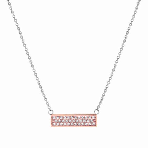 BELLA LA VITA necklace with Cubic Zirconia plaque Stainless steel and bonded rose gold necklace, White Cubic Zirconia