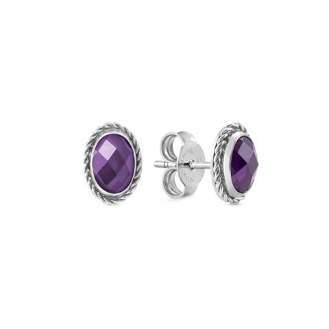 Oval earrings with Cubic Zirconia Earrings in Sterling Silver with Stone
