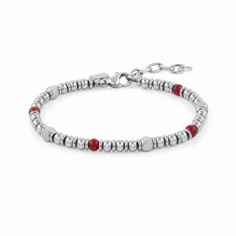 INSTINCT bracelet in stainless steel and stones RED AGATE Stainless steel bracelet with gemstones