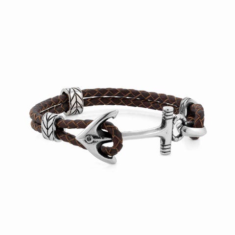 InstinctStyle Marina Leather Bracelet with Anchor Vintage-effect bracelet with closure