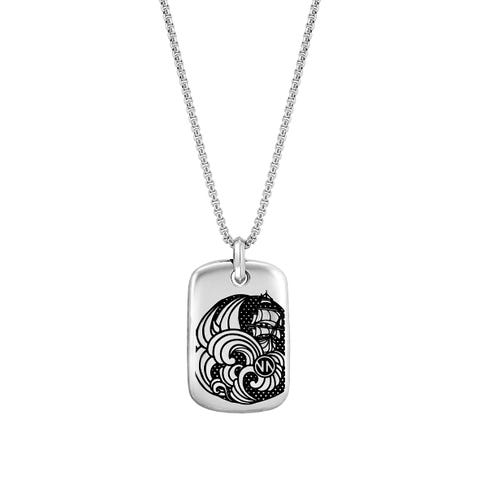 InstinctStyle Marina Necklace with Waves and Sailing Ship Stainless steel pendant with details