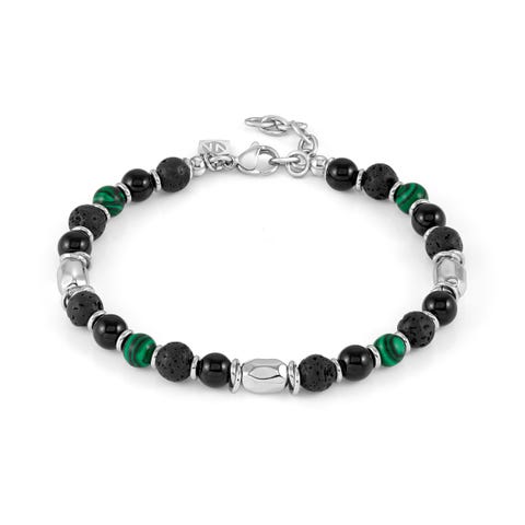 InstinctStyle Stones Ed. bracelet, Black-Green Stainless steel bracelet with natural stones 