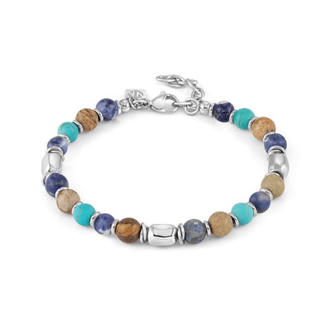 InstinctStyle Stones Ed. bracelet,2 Blues-Brown Stainless steel bracelet with natural stones 