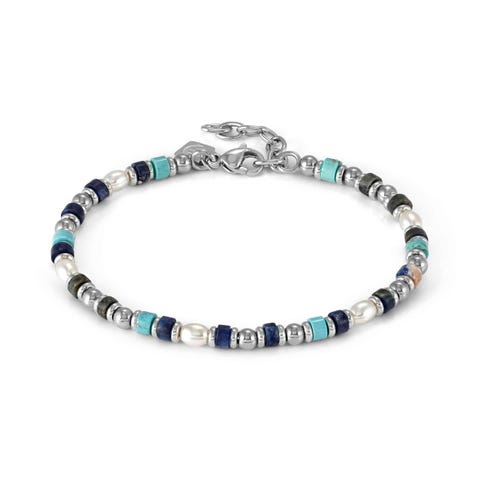 InstinctStyle Sea Ed. bracelet, mixed stones Stainless steel bracelet with natural stones and freshwater pearls
