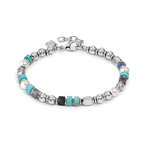 InstinctStyle Sea Ed. bracelet, mixed stones Stainless steel bracelet with natural stones and freshwater pearls