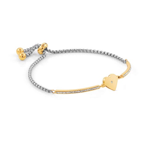 Milleluci bracelet, Golden PVD, Heart Stainless steel bracelet with white crystals