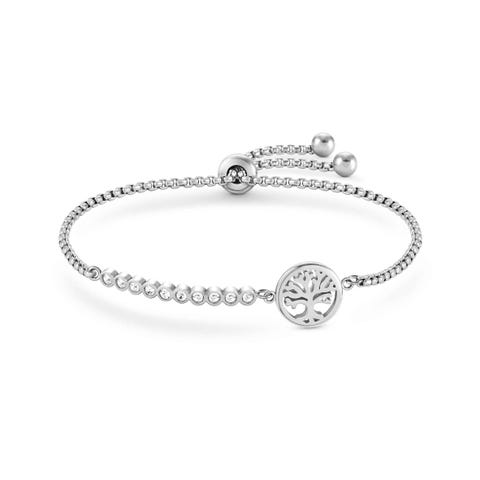 Milleluci bracelet, Tree of Life with CZ Bracelet in stainless steel with White stones