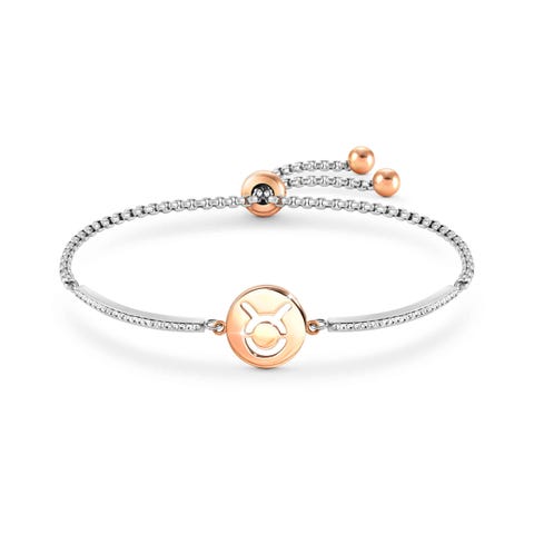 Pulsera Milleluci Zodíaco Tauro en PVD rosa y Cristales Pulsera en Acero hipoalergénico con pavé de Cristales y Cierre ajustable