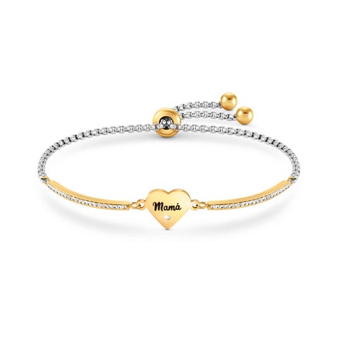 Bracelet Milleluci avec le mot Mamà en PVD or jaune et cristaux Bracelet en acier anallergique avec pavage de cristaux et fermoir réglable
