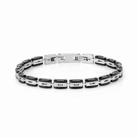 STRONG Men’s bracelet, steel and black Stainless steel bracelet with black details