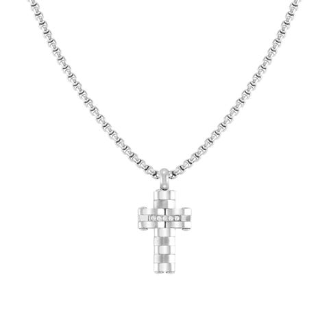 Strong necklace with diamonds Necklace in stainless steel with satin finish details