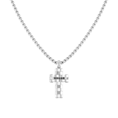 Strong necklace with diamonds Necklace in stainless steel with satin finish details