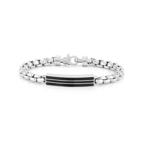 Bracciale Strong con placca nera Bracciale in acciaio a catena