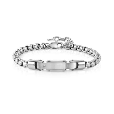 Bracciale Strong Diamond con diamante bianco Bracciale in acciaio con diamante naturale e dettagli satinati