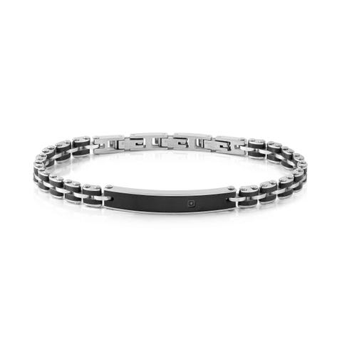 Bracciale Strong Diamond con diamante nero Bracciale in acciaio con diamante naturale, dettagli satinati e colorazione PVD nero