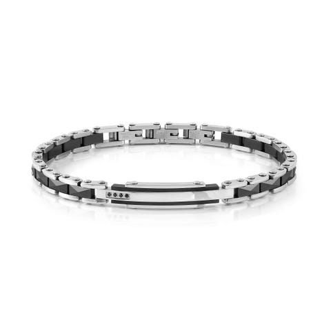 Bracciale Strong Diamond con 4 diamanti neri  Bracciale in acciaio con diamanti neri dettagli in ceramica nera