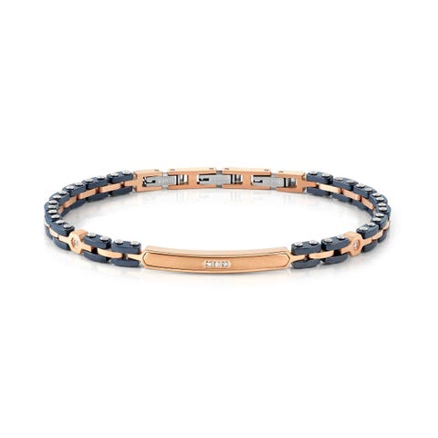 Bracciale Strong Diamond in PVD nero o rosa con 5 diamanti  Bracciale in acciaio in PVD nero o rosa con diamanti bianchi o neri, dettagli in ceramica blu o nera