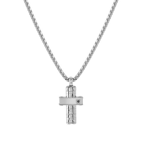 Collana Strong Diamond Croce con diamante nero o bianco Collana in acciaio con diamante nero o bianco e dettagli in PVD nero