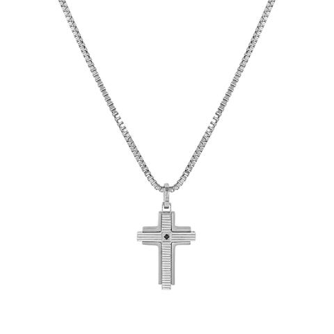 Collana Strong Diamond Croce con diamante nero e dettagli satinati  Collana in acciaio con diamante nero e dettagli satinati