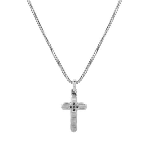 Collana Strong Diamond Croce con 5 diamanti neri Collana in acciaio con diamante nero e dettagli satinati