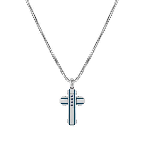 Collana Strong Diamond Croce con 4 zaffiri blu Collana in acciaio con zaffiri blu e dettagli in ceramica blu
