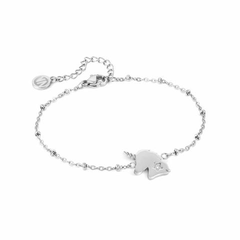 Bracciale Happyworld Testa Unicorno Gioiello in Acciaio con Pietra