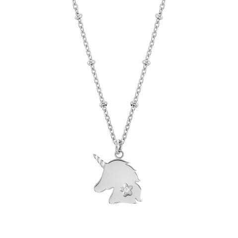 Collana Happyworld Testa Unicorno Gioiello in Acciaio e Cubic Zirconia