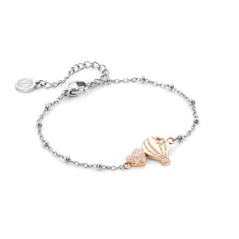 Bracciale Happyworld Mongolfiera e Cuore Gioiello in Acciaio con PVD rosa e Smalto Glitter