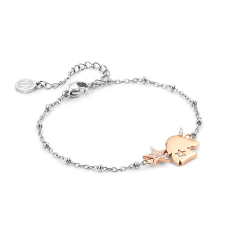 Happyworld bracelet, Unicorn and Star Jewellery in stainless steel, rose PVD finish and Cubic Zirconia