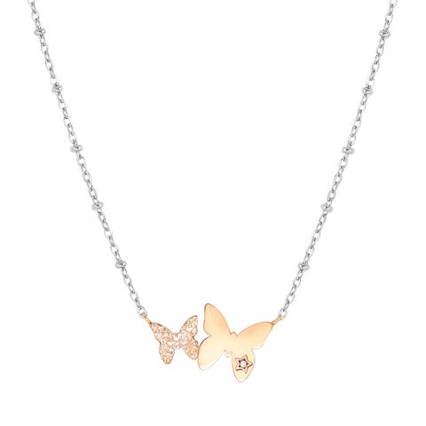 Collana Happyworld Farfalle Gioiello in Acciaio, PVD rosa e Cubic Zirconia
