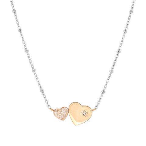 Collana Happyworld Cuori Gioiello in Acciaio con PVD rosa e Smalto Glitter