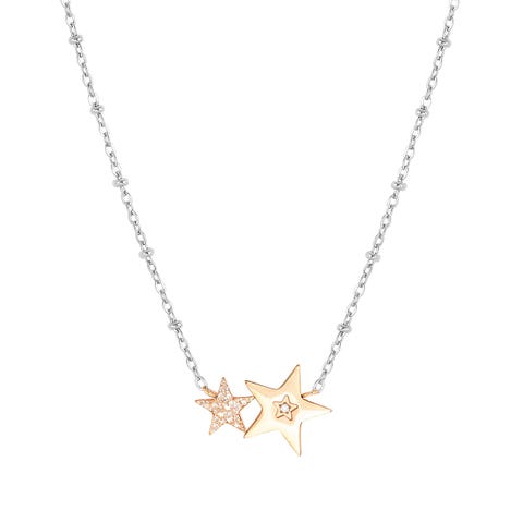 Happyworld necklace, Stars Stainless steel jewellery with Cubic Zirconia and rose PVD finish