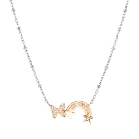 Collana Happyworld Arcobaleno e Farfalla Gioiello in Acciaio con PVD rosa e Smalto Glitter