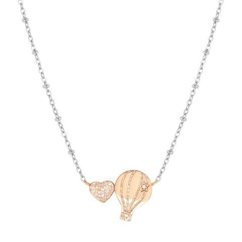 Happyworld necklace, Hot Air Balloon and Heart Stainless steel jewellery with rose PVD details and Cubic Zirconia
