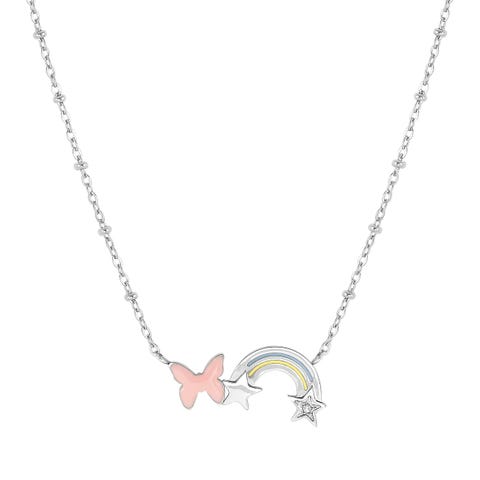 Happyworld necklace, Rainbow with enamel Necklace with Cubic Zirconia and coloured enamel
