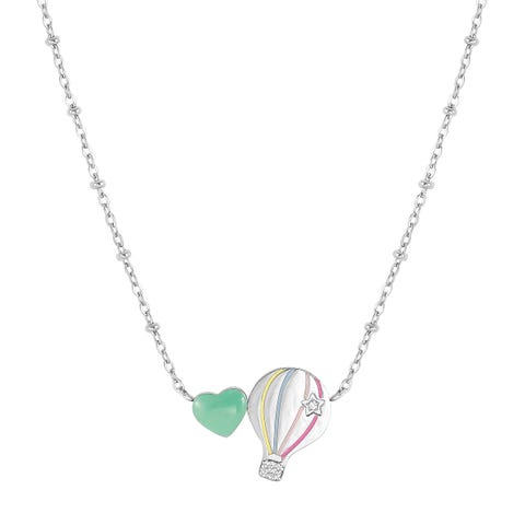 Happyworld necklace, Hot Air Balloon with enamel Jewellery in stainless steel with coloured enamel