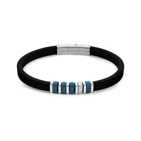 Pulsera City con piedra blanca Pulsera en caucho y acero con acabado PVD