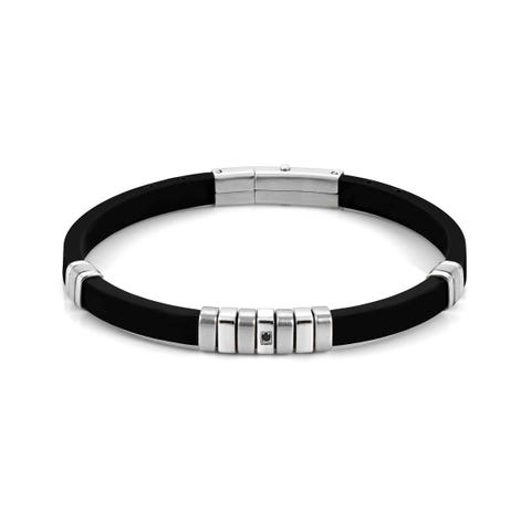 Bracciale City in caucciù e acciaio Bracciale con cubic zirconia nero