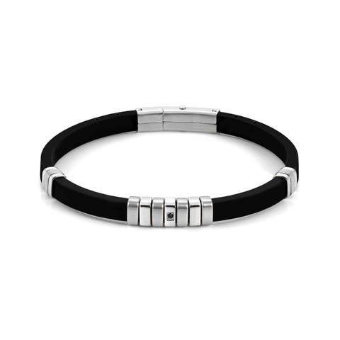City bracelet in silicon and stainless steel Bracelet with Black Cubic Zirconia