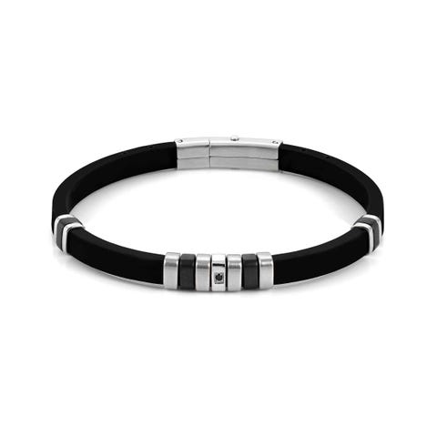 Bracciale City caucciù e pietra nera Bracciale caucciù con dettagli