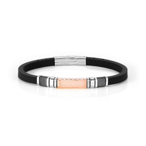 City bracelet in rubber with decorated plate Stainless steel bracelet with rubber