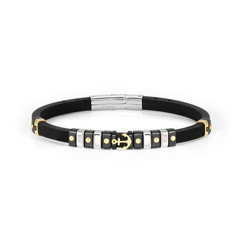 Pulsera City con símbolo ancla y detalles color Pulsera ajustable en caucho y acero hipoalergénico