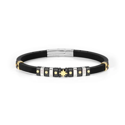 Pulsera City con símbolo Rosa de los vientos y detalles color Pulsera ajustable en caucho y acero hipoalergénico