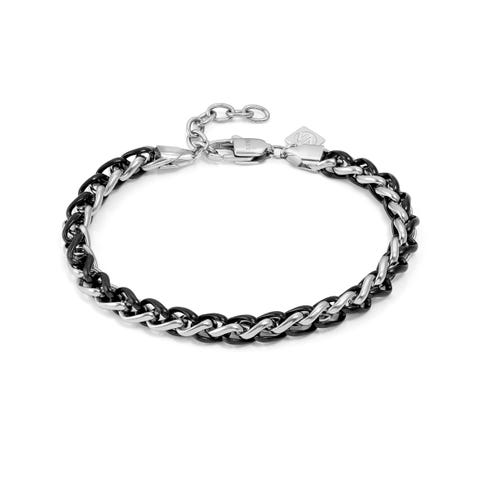 Armband B-yond mit Flechtoptik Edelstahl und PVD in Schwarz Armband in 316/304er anallergischem Edelstahl mit Details in schwarzem PVD und verstellbarem Verschluss