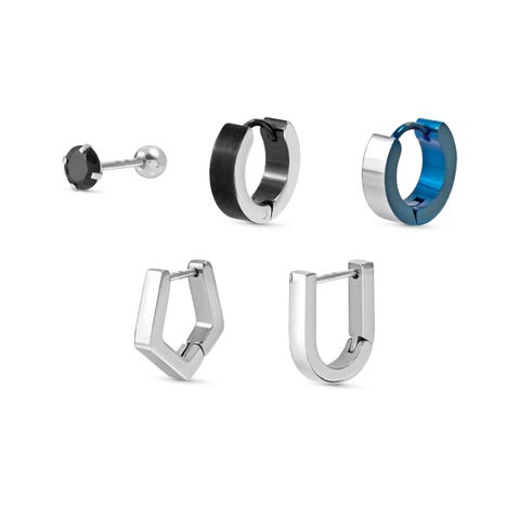 Set de boucles d’oreilles B-Yond Hyper Ed. Avec pvd coloré Set de 5 boucles d’oreilles en acier anallergique et pvd noir et bleu